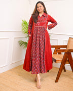 Mehroon Ajrakh Mirrorwork Cotton Kurta Dress