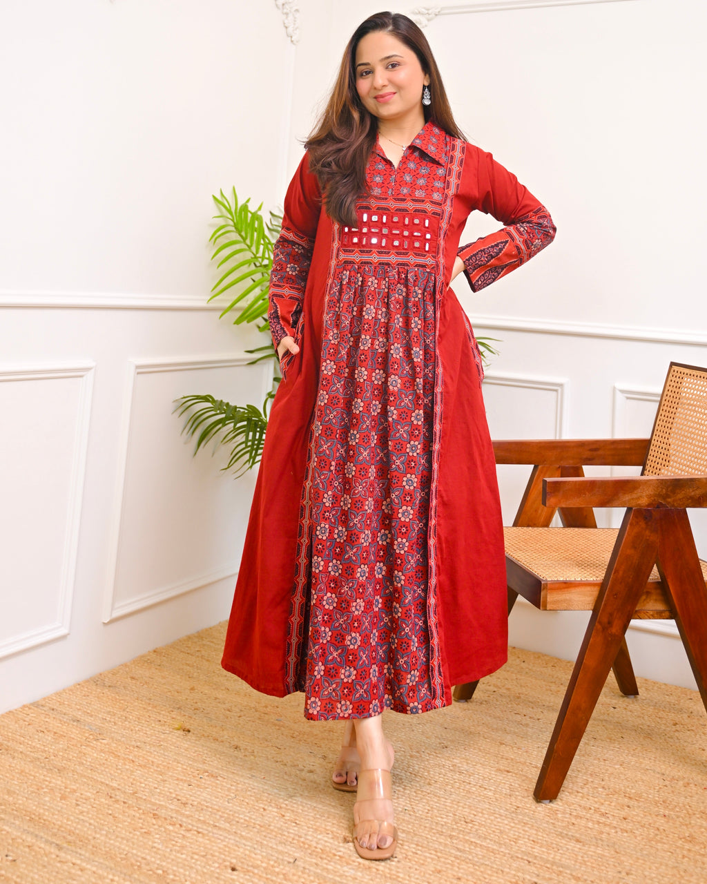 Ruby Saaj Ajrakh Mirrorwork Cotton Kurta Dress