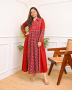 Mehroon Ajrakh Mirrorwork Cotton Kurta Dress