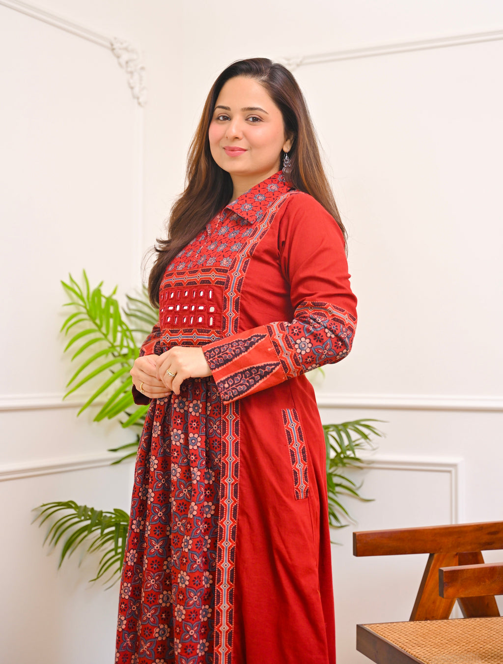 Ruby Saaj Ajrakh Mirrorwork Cotton Kurta Dress
