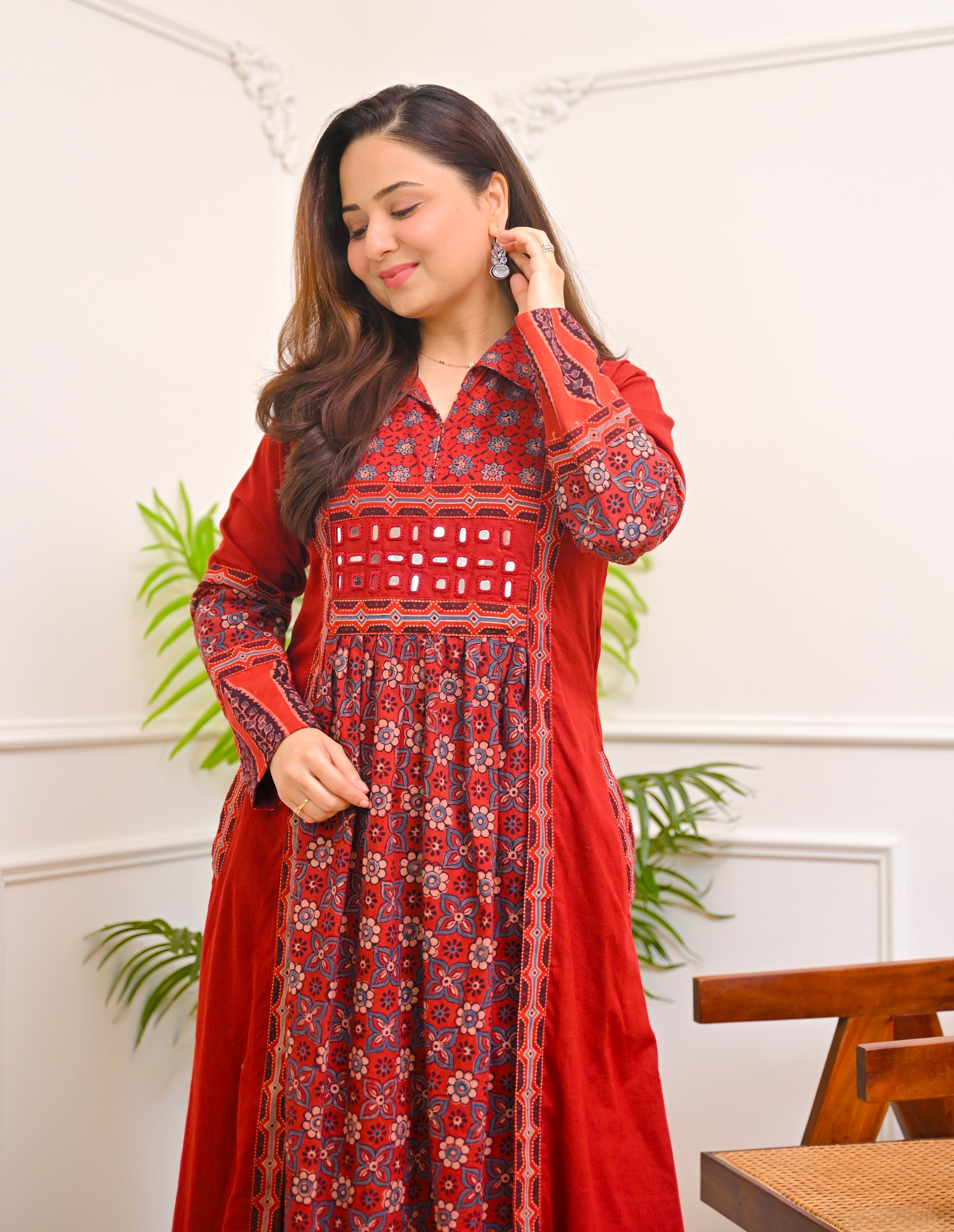 Ruby Saaj Ajrakh Mirrorwork Cotton Kurta Dress
