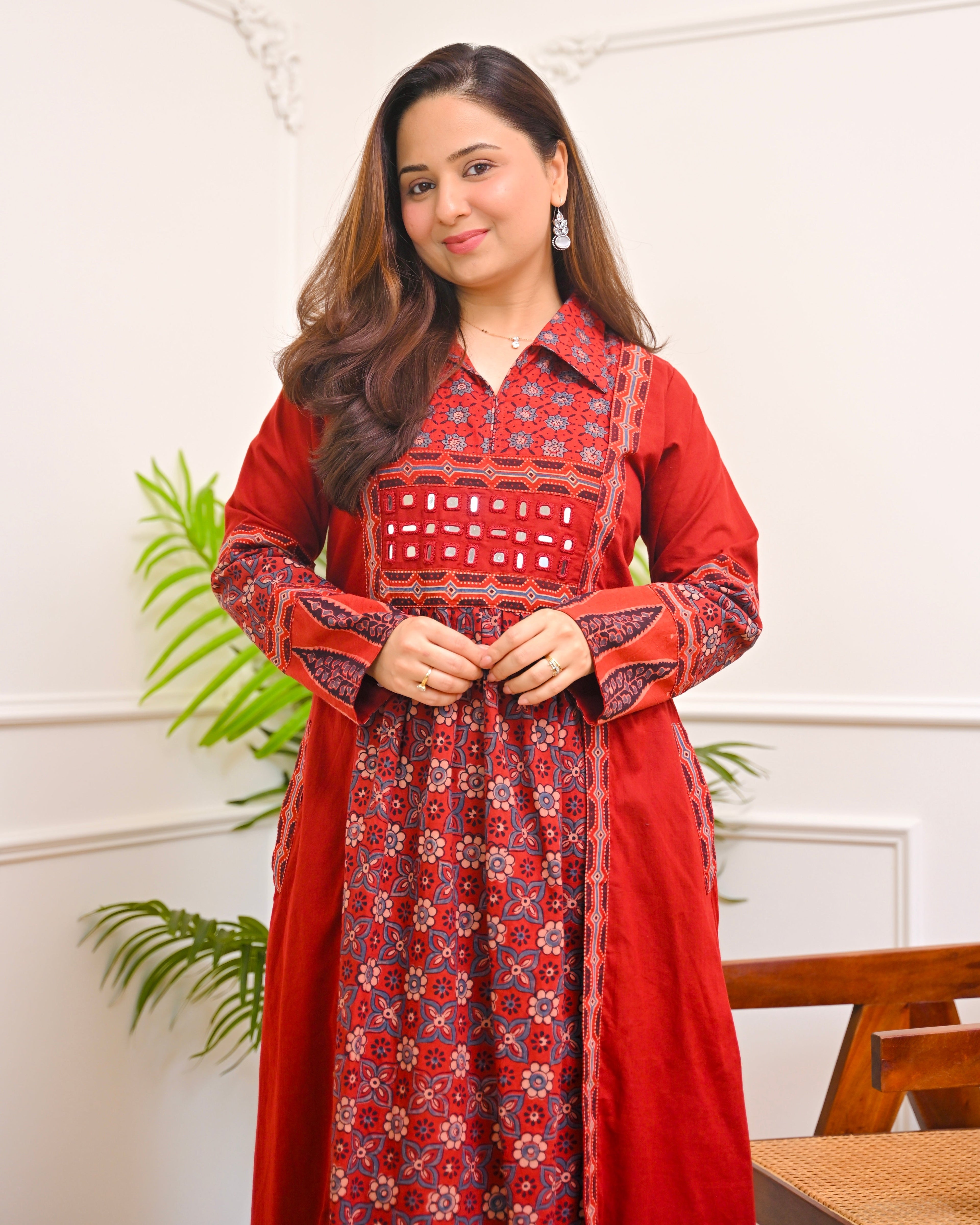 Ruby Saaj Ajrakh Mirrorwork Cotton Kurta Dress