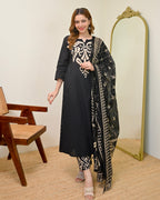 Black Kalamkari Pearl Cotton Suit