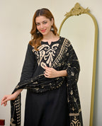 Black Kalamkari Pearl Cotton Suit