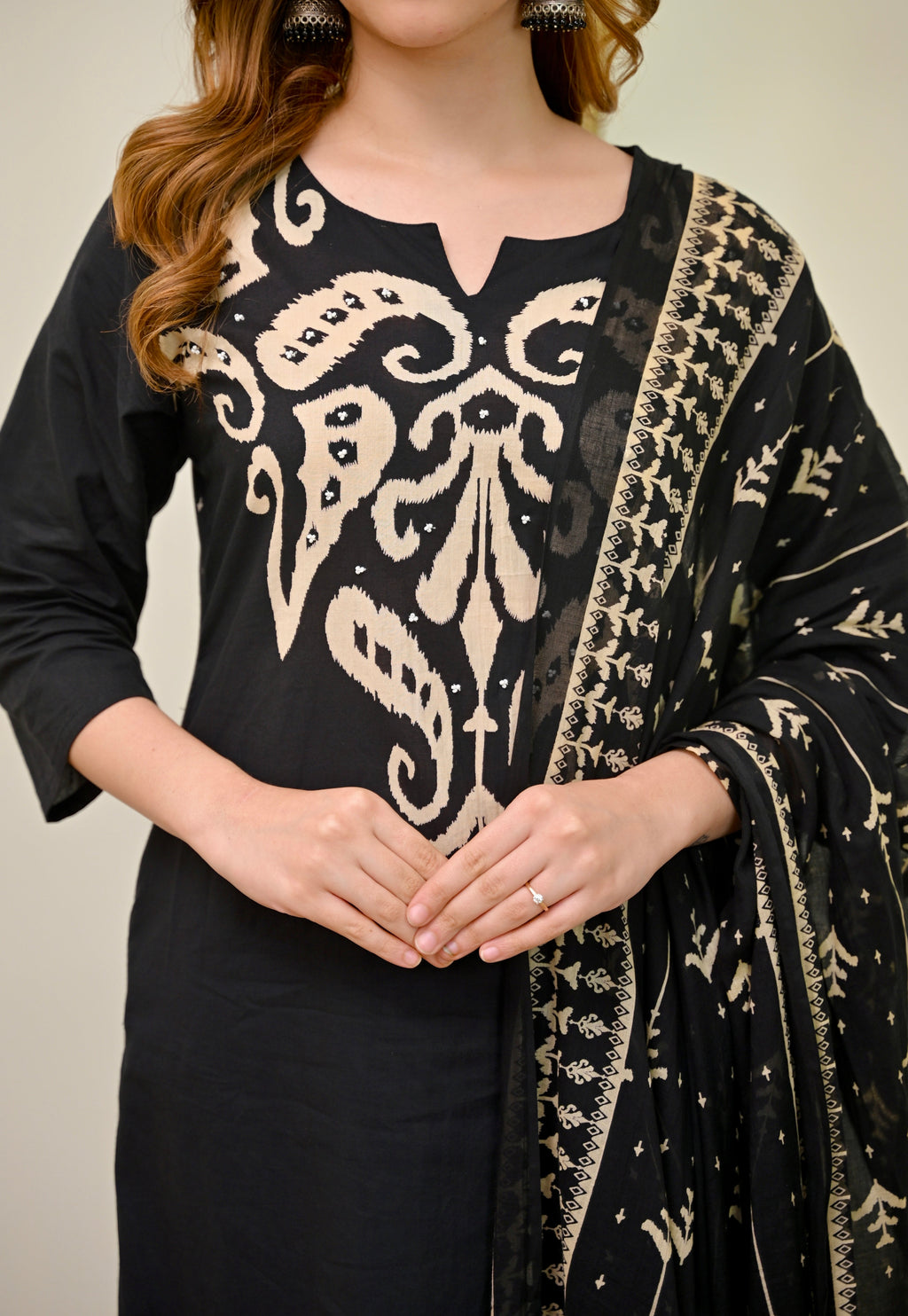 Black Kalamkari Pearl Cotton Suit