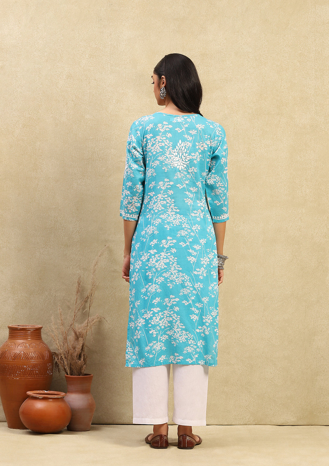Ira Turquoise Mulmul Printed Kurta