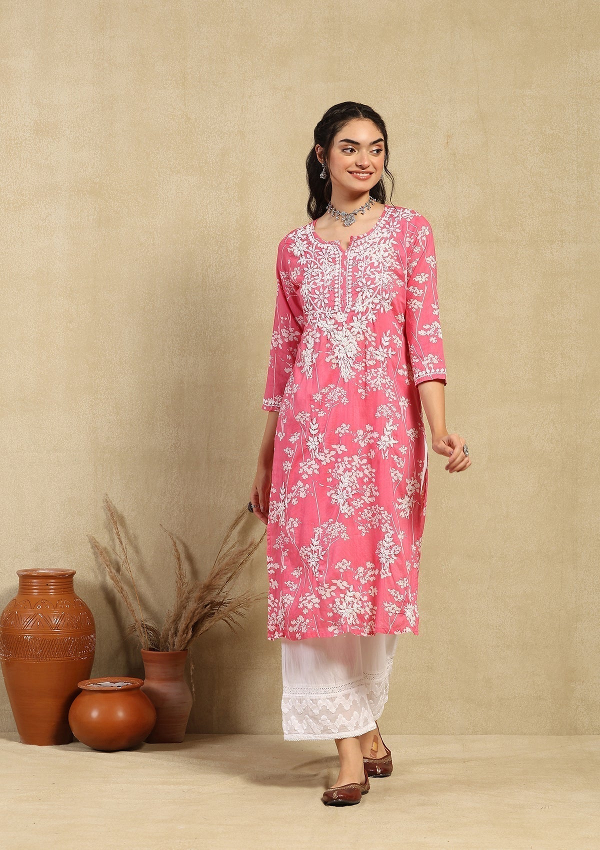 Kiara Pink Mulmul Printed Kurta