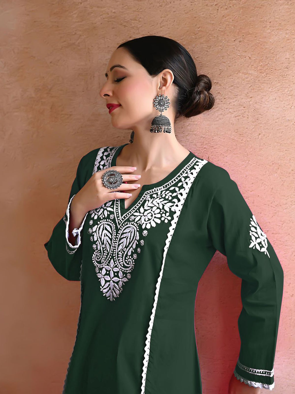 Sukanya Green Chikankari Kurti Pant Set