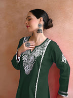 Sukanya Green Chikankari Kurti Pant Set