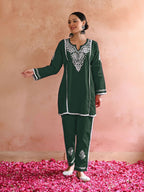 Sukanya Green Chikankari Kurti Pant Set