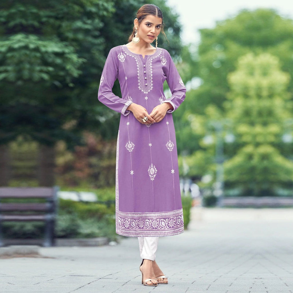 Narmada Purple Chikankari Kurti Pant Set