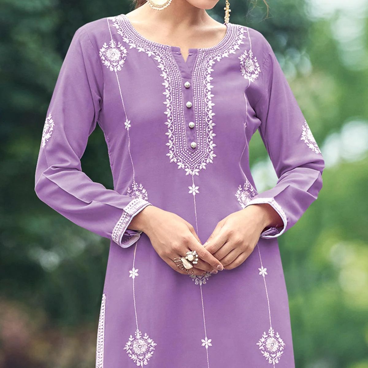 Narmada Purple Chikankari Kurti Pant Set
