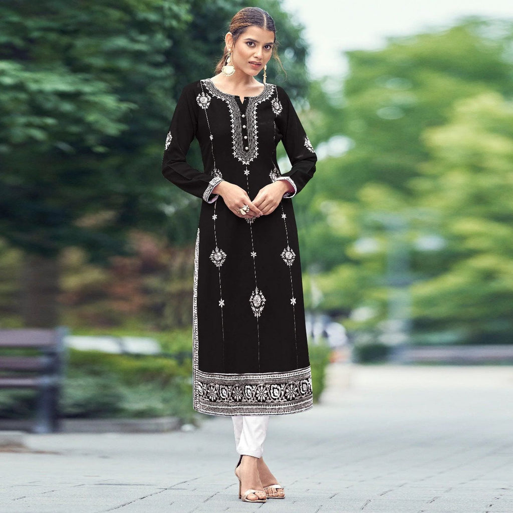 Yamini Midnight Black Chikankari Kurti Pant Set