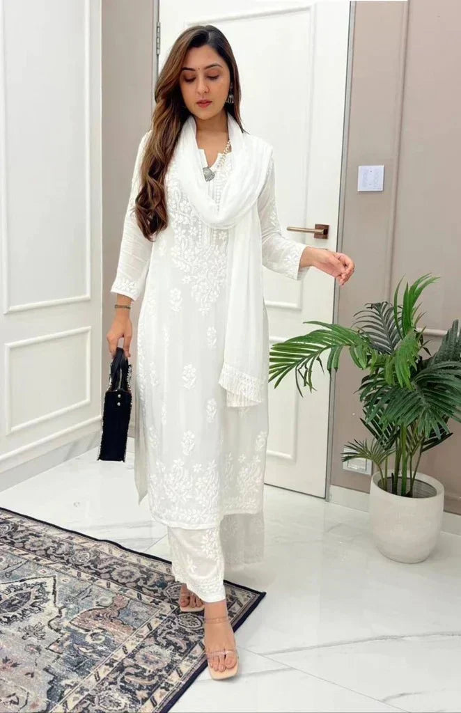 Wrya Ivory Chikankari Kurti Pant Set