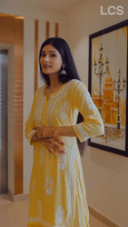 Varunika Yellow Chikankari Kurti Pant Set