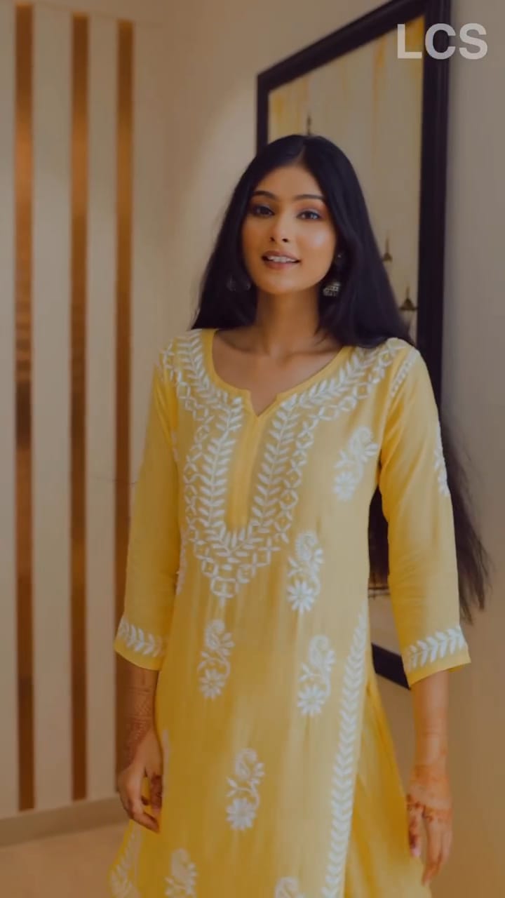 Varunika Yellow Chikankari Kurti Pant Set