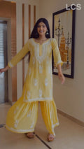 Varunika Yellow Chikankari Kurti Pant Set