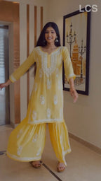 Varunika Yellow Chikankari Kurti Pant Set