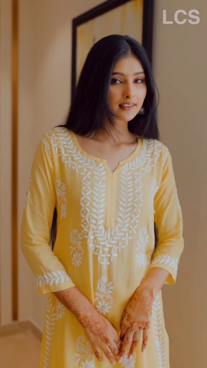 Varunika Yellow Chikankari Kurti Pant Set