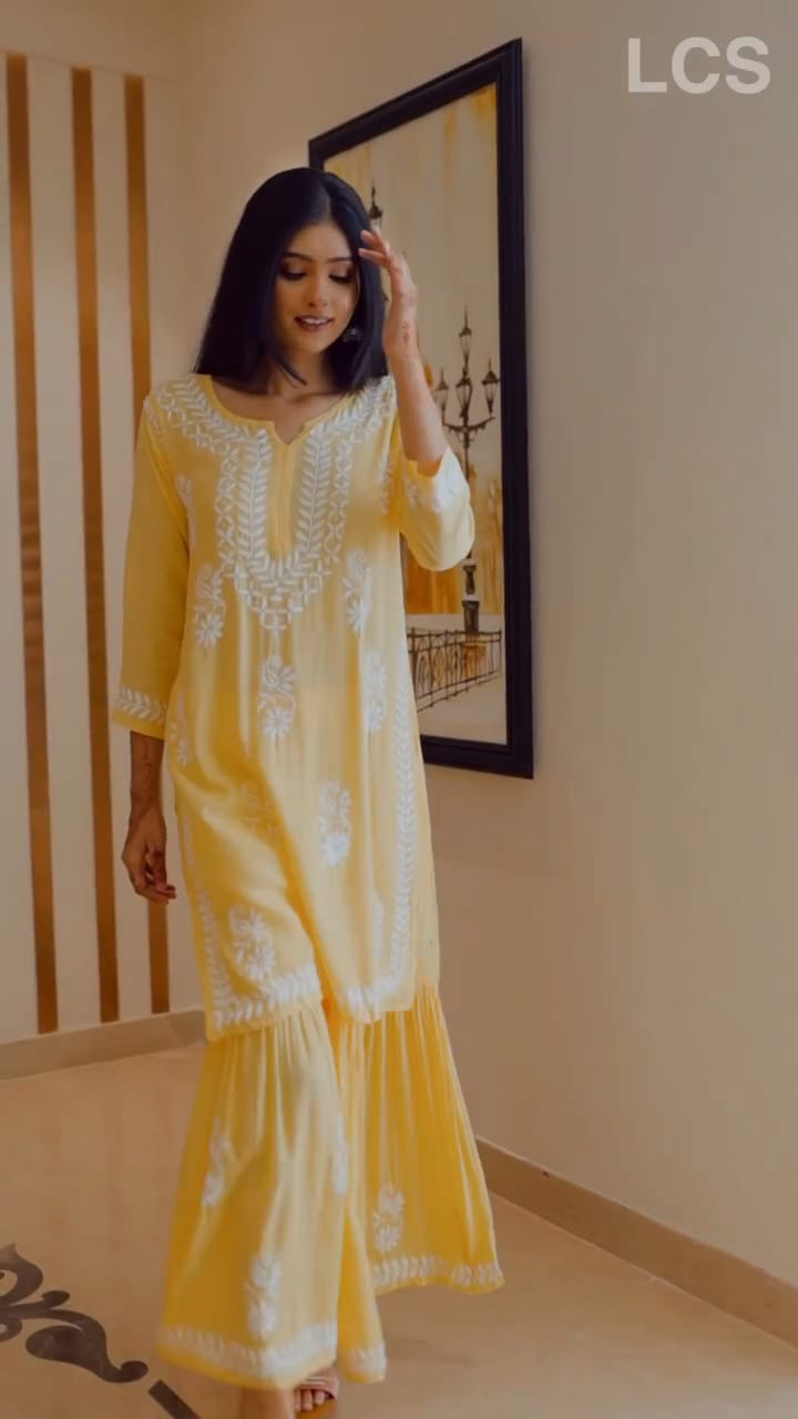Varunika Yellow Chikankari Kurti Pant Set
