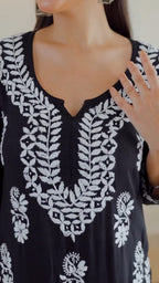 Gulnar Jet Black Chikankari Kurti Pant Set