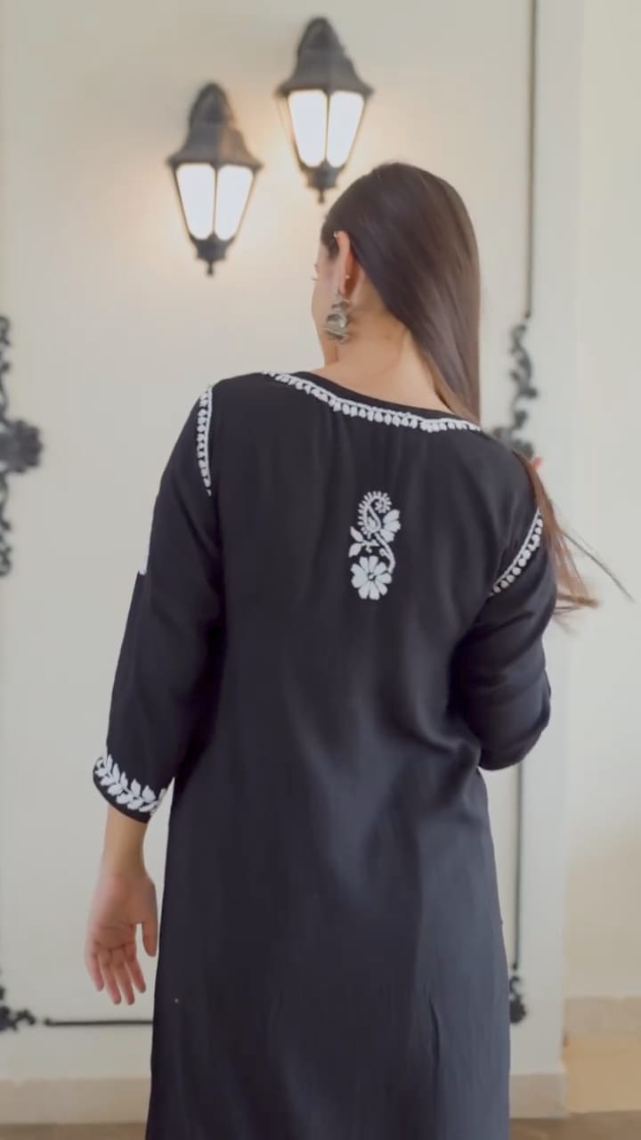 Gulnar Jet Black Chikankari Kurti Pant Set