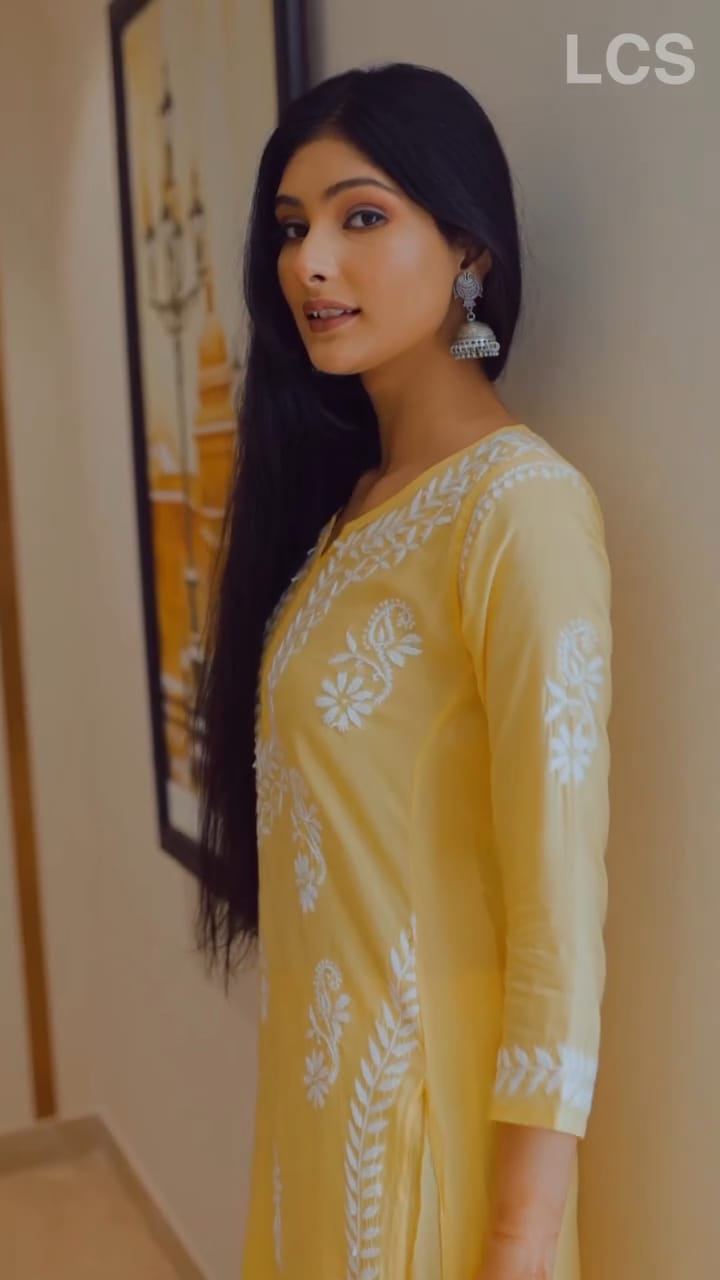 Varunika Yellow Chikankari Kurti Pant Set
