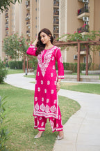 Mahika Rani Pink Lucknowi Chikankari Kurti Pant Set