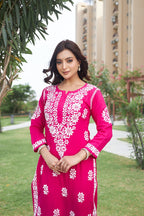 Mahika Rani Pink Lucknowi Chikankari Kurti Pant Set