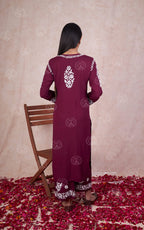 Bansari Maroon Chikankari Kurti Pant Set