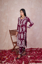 Bansari Maroon Chikankari Kurti Pant Set