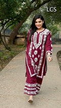 Divya Mroon Chikankari Kurti Pant Set