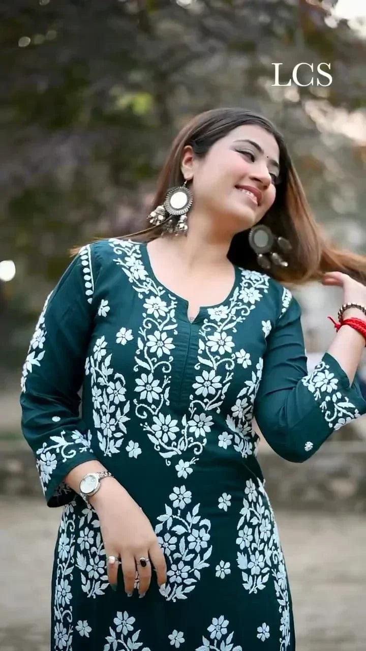 Qiyana White Lucknowi Chikankari Kurti Pant Set