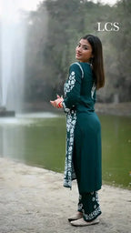 Qiyana White Lucknowi Chikankari Kurti Pant Set
