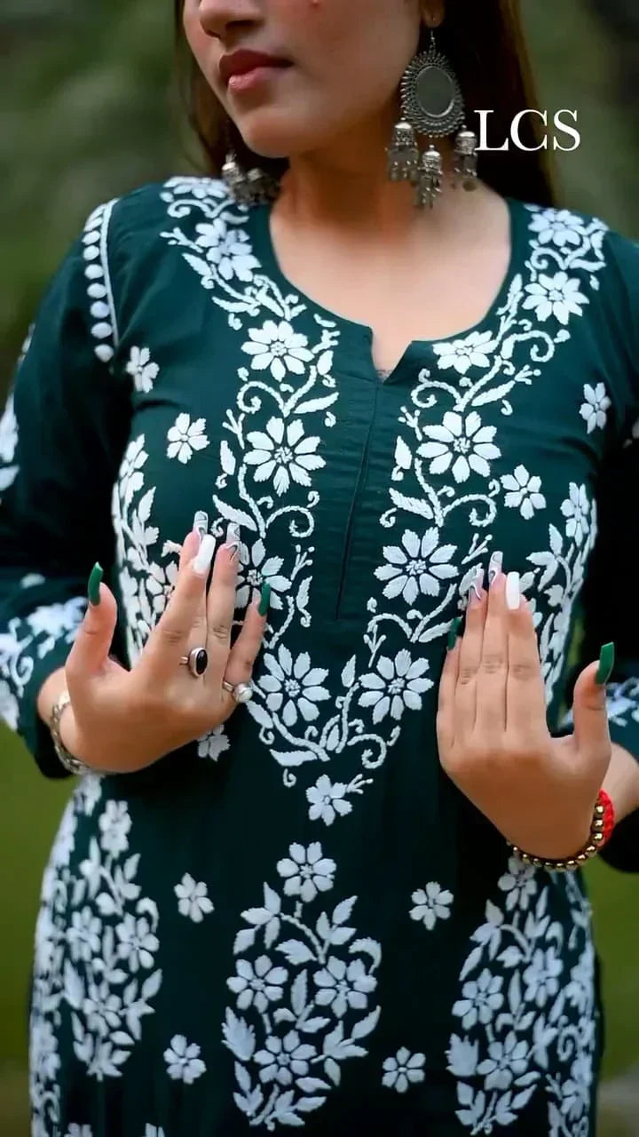 Qiyana White Lucknowi Chikankari Kurti Pant Set