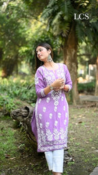 Aaloka Purple Chikankari Kurti Pant Set