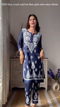 Ekta Dark Blue Chikankari Kurti Pant Set