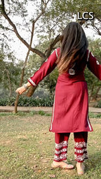 Divya Mroon Chikankari Kurti Pant Set