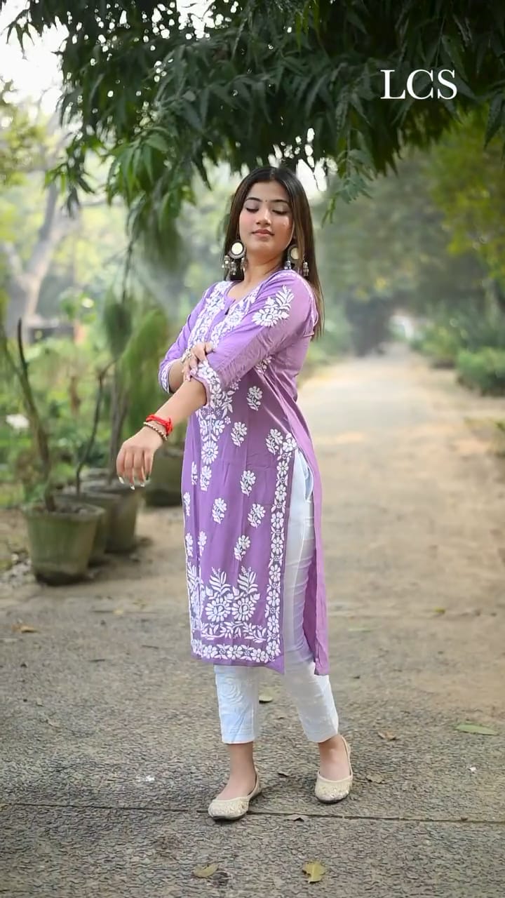 Aaloka Purple Chikankari Kurti Pant Set