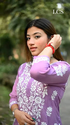 Aaloka Purple Chikankari Kurti Pant Set