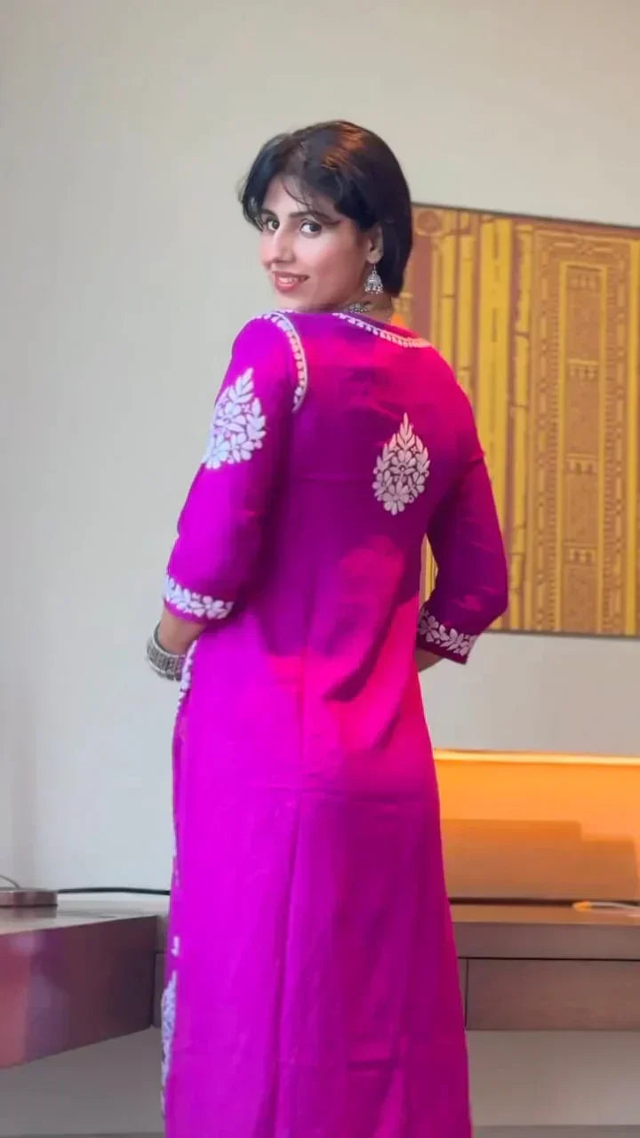 Drishti Pink Chikankari Kurti Pant Set