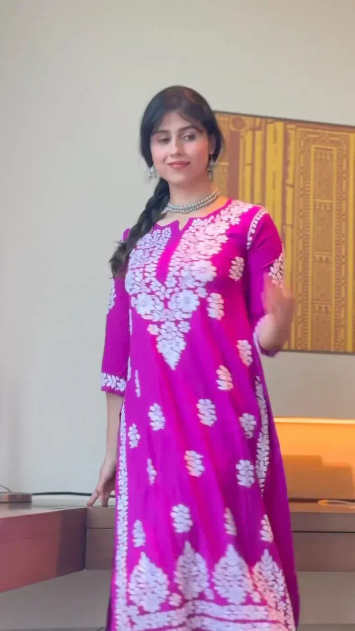 Drishti Pink Chikankari Kurti Pant Set
