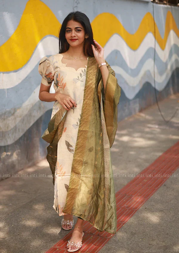 Hridya Leafy Serenade Top Dupatta Set