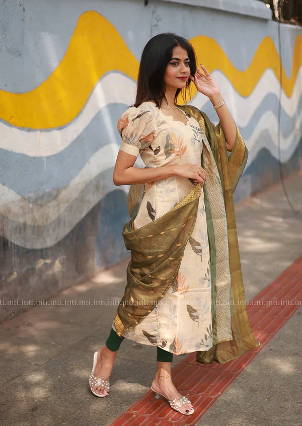 Hridya Leafy Serenade Top Dupatta Set