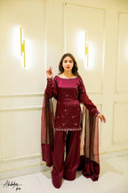 Diya Wine Embroidered Kurta Set