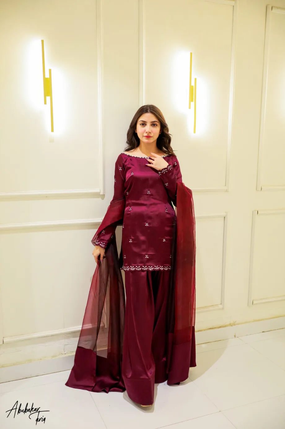 Diya Wine Embroidered Kurta Set