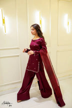 Diya Wine Embroidered Kurta Set