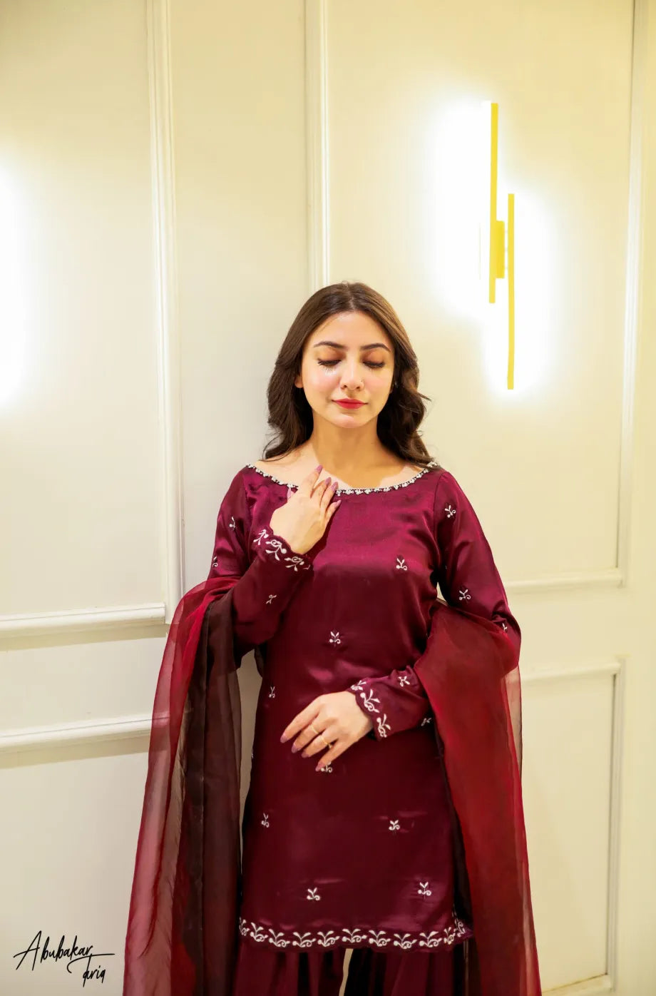 Diya Wine Embroidered Kurta Set