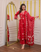 Red A Line Geometric Cotton Suit