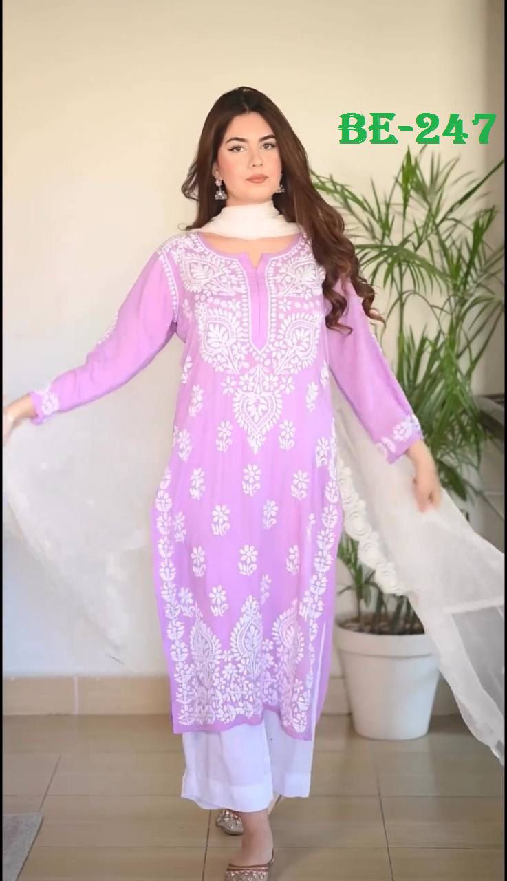 Zinal Purple Chikankari Kurti Pant Set